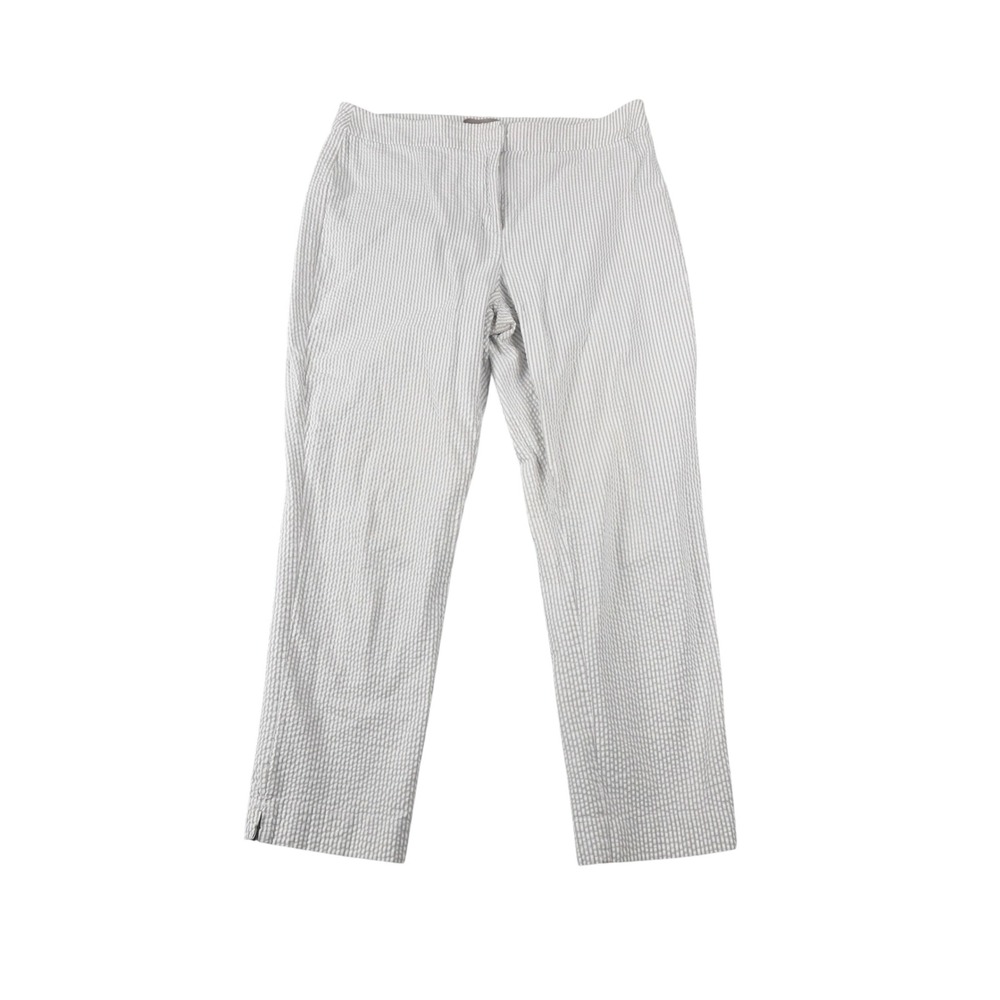 Chicos Ankle Pants Womens 2 Tan White Seersucker Striped Cotton Blend Trousers